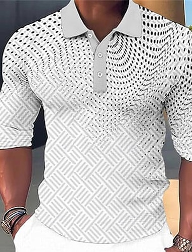  Pánské Abstraktní Geometrické tvary Pólo Dlouhý rukáv Polo tričko Klopa Na běžné nošení Venkovní ulice Oblečení na atletiku Denní nošení 3D tisk Knoflíky Jaro Podzim Zima Černá Bílá Světle zelená