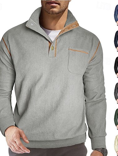  Herr Tröja Manchestertyg Fleecetröja Luvtröja med knapp Blå Aprikos Svart Armégrön Marinblå Kinakrage Slät Lappverk Strukturerad Sport & Utomhus Ledigt Dagligen Streetwear Häftig Sportkläder Höst