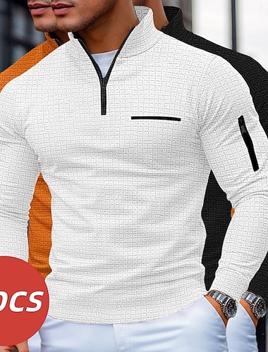  Pánské Waffle Polo košile Pullover Sporty a outdoor Ležérní Stojáček Čtvrtletní zip Dlouhý rukáv Módní Pohodlné Barevné bloky S texturou 3 ks Jaro & podzim Pro více ročních období Celý rok Štíhlý 1