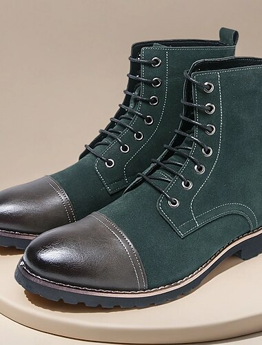  Мужские зеленые замшевые ботинки на шнуровке с контрастной подошвой — прочная и стильная обувь для активного отдыха, походов и повседневной носки