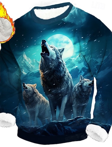  男性用 オオカミ 3Dプリント フリース スウェットシャツ 日常 カジュアル ファンタジー クルーネック 家 パーティー 贈り物 ストリートウェア ブルー1 青3# 青2# 3Dプリント 秋 冬 デザイナー S M L XL XXL XXXL