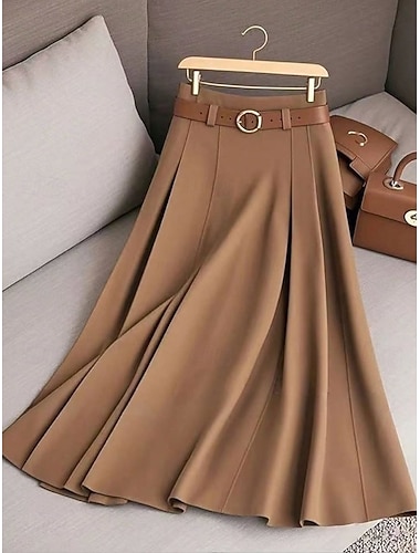  Damen Rock Elegant Vintage Maxi Mittlere Taille Röcke Unelastisch Schwarz Blau Khaki Weinrot Herbst Polyester