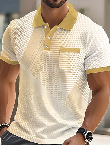  Férfi Mértani Póló Rövid ujjú Pólóingek Galléros ingek Üzleti alkalmi Szabadtéri Sportruházat Hétköznapi viselet 3D nyomtatás Gombok Nyár Medence Rubin Barna