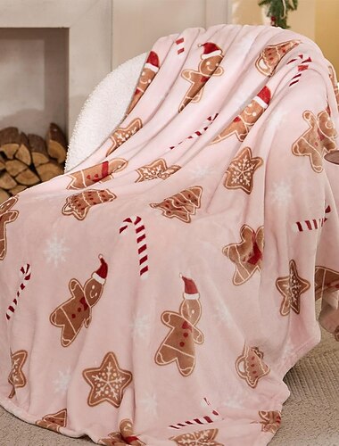  Christmas Fleece-peitot Heittohuopa sohvalle piparkakku-ukko söpö tyyli Moderni 3D Sohva Sänky Koristeellinen peitto Lämmin peitto Elokuva Kodin sisustus