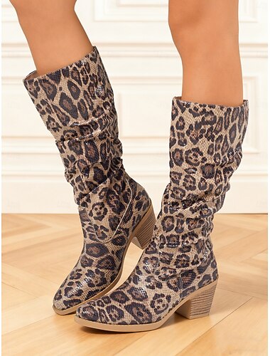  Lässige, kniehohe Westernstiefel im Leopardenmuster für Damen – Schlangenlederoptik, perfekt für Herbst, Musikfestivals und Outdoor-Aktivitäten