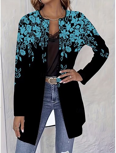  Жен. Зимнее пальто Повседневная куртка Сохраняет тепло Быстровысыхающий Карман Открытый перед Элегантный стиль Современное Цветочный принт Повседневные На каждый день Обычная