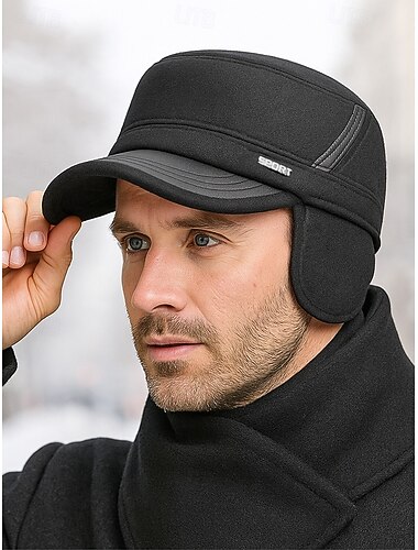  cappello invernale da uomo in poliestere con paraorecchie pieghevoli, elegante e caldo, ideale per le giornate fredde all'aperto