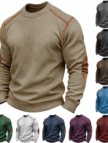  Homme Sweat-shirt Sweat-shirt gaufré Pull Bleu Rouge vin bleu marine Violet Marron Col ras du cou Uni Patchwork Bloc de Couleur Texturé Sport & Loisir Occasionnel Quotidien Streetwear Frais Vêtements