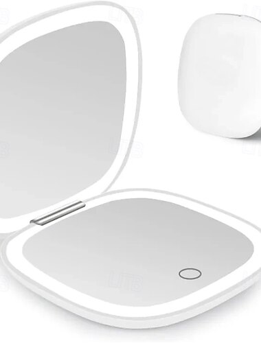  מראת איפור ניידת עם תאורת לד, מוגדלת פי 5 פי 10, טעינה באמצעות USB, מסך מגע מתקפל, בהירות מתכווננת, מראה מיני ניידת לנסיעות ולתיק יד.