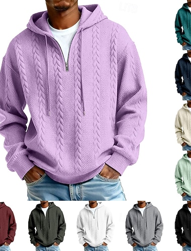  Herren Jacquard Kapuzensweatshirt Pullover Kapuzensweatshirt Viertelreißverschluss Kapuzensweatshirt Aprikose Weinrot Schwarz Weiß Hellgrün Mit Kapuze Einfach Reißverschluss Strukturiert Sport