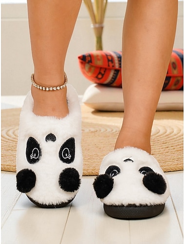  Pantufas femininas fofas de panda de pelúcia – pantufas de inverno macias e quentinhas para usar em casa, estilo desenho animado aconchegante, presente de Natal para usar em casa e relaxar.