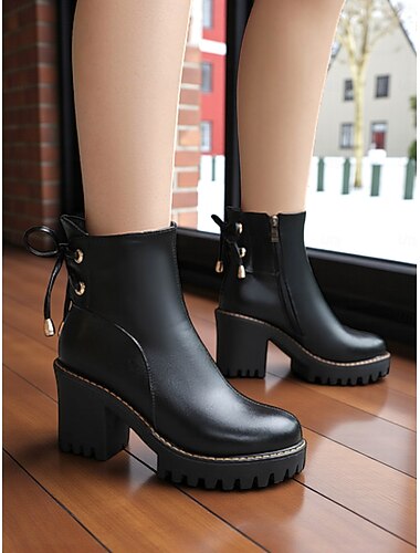  בגדי ריקוד נשים מגפיים מגפי פלטפורמה עבודה יומי מגפיים קרסול מגפיים רוכסן שרוכים פלטפורמה חסום את העקב בוהן עגולה עסקים נוחות הליכה דמוי עור רוכסן שחור לבן חום