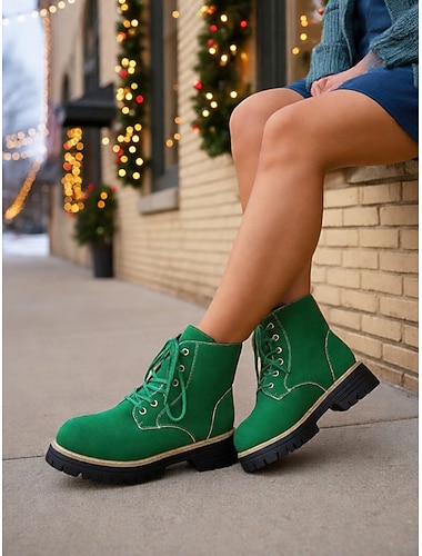  женские зеленые ботильоны на шнуровке – модный зимний стиль, идеально подходит для рождественских вечеринок, активного отдыха и повседневной носки