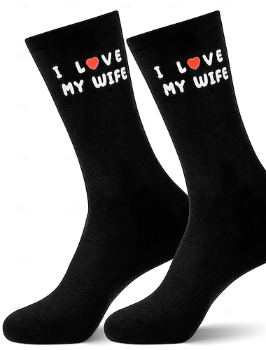  Meias de algodão para casais com a frase "Eu amo minha esposa", perfeitas para o Dia dos Namorados. Meias românticas, um presente aconchegante e combinando para o casal, ideais para aniversários de