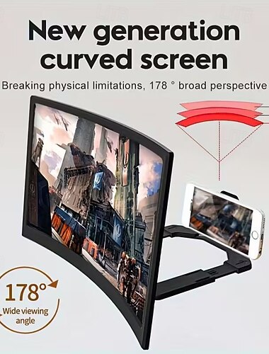  זכוכית מגדלת מסך טלפון מעוקלת HD בגודל 12 אינץ' - הגדלה קואקסיאלית של 11 אינץ', זכוכית מגדלת למסך טלפון קלה לשימוש ונשיאה