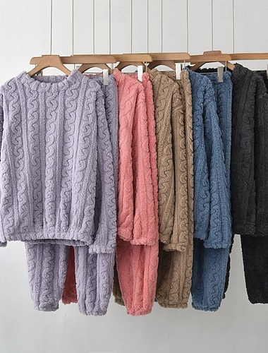  Dames Pyjamaset Casual Comfortabel Heldere kleur Elastische taille Pantalon Huis Dagelijks Lange mouw Strakke ronde hals Wit Rood Marineblauw Paars Khaki Lente Herfst Winter Ruim Passend