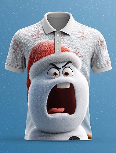  عيد الميلاد المجيد رجالي رجل ثلج بولو ستايل كم قصير قمصان البولو قميص بياقة كاجوال ملابس الرياضة ملابس المهرجانات Buttons الصيف الربيع الخريف أبيض أزرق