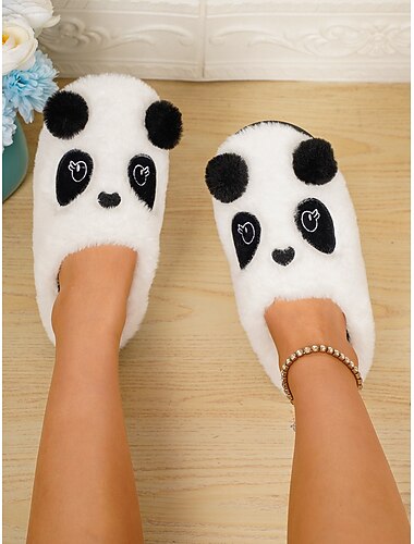  Γυναικείες χαριτωμένες βελούδινες παντόφλες panda – ζεστά, απαλά χειμωνιάτικα παπούτσια εσωτερικού χώρου, άνετα κινούμενα σχέδια, χριστουγεννιάτικο δώρο για το σπίτι και το σαλόνι