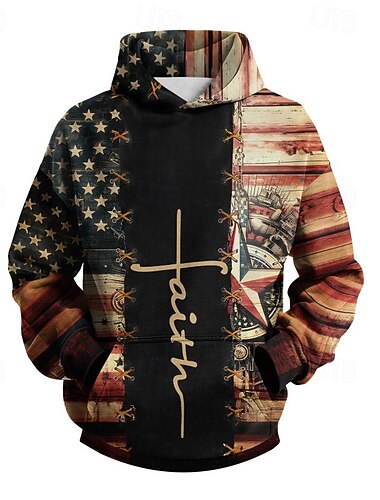  Herren Amerikanische Flagge Glaube Kapuzensweatshirt Mode Täglich Lässig Vintage-Retro Mit Kapuze Urlaub Party Streetwear Festival Blau Schwarz Khaki Drucken Herbst Winter Designer S M L XL 2XL