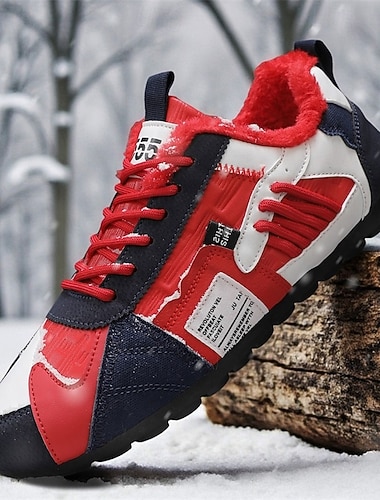  Herre Treningssko Fleecefôr Løp Gange Fritid PU Lær Bekvem Sklisikker Pustende Ankelstøvler Snøring Mørkerød Oransje Grønn Sommer Vår Høst