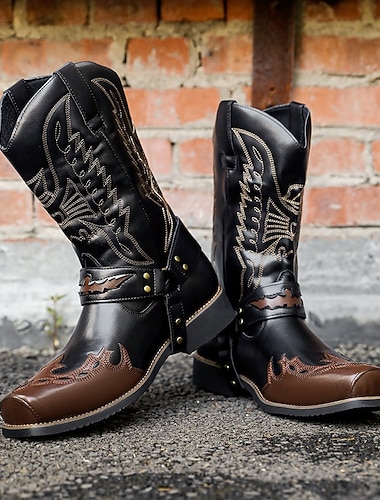  Botas de cowboy marrons masculinas - estilo western clássico com costuras e elementos decorativos, perfeitas para eventos country, uso casual no dia a dia e atividades ao ar livre.