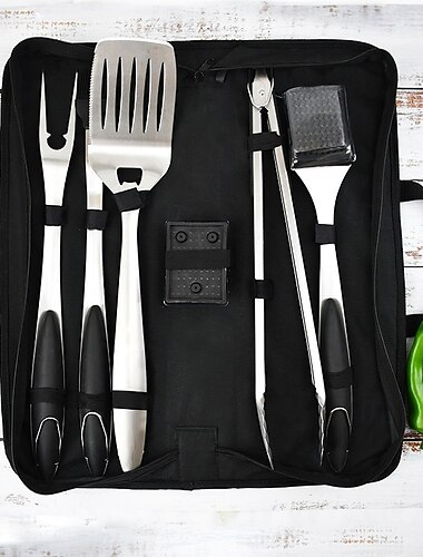  5-delers grillverktøysett, grilltilbehør i rustfritt stål av høy kvalitet, grillverktøy og grilltilbehør for utendørs grilling