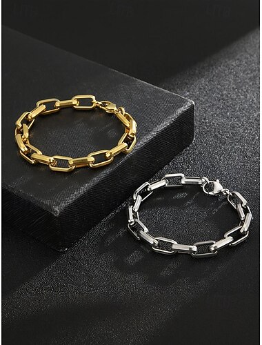  heren titanium stalen kettingarmband - stijlvol, duurzaam, perfect voor casual en formele kleding, verkrijgbaar in goud en zilver