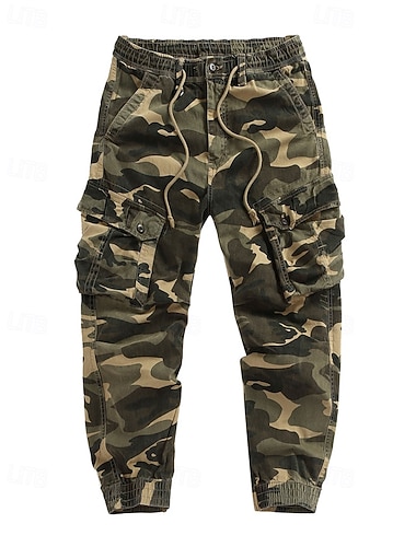  Herren Cargo-Hosen Hose Kordelzug Elastischer Bund Mehrere Taschen Tarnung Winddicht tragbar Outdoor Täglich Campen und Wandern Streetwear Stilvoll Armeegrün Khaki Mikroelastisch