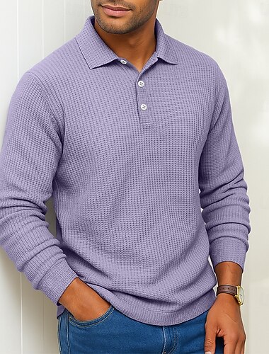  Miesten Vohveli poolopaidat Textured Muodollinen liiketoiminta Ribbineulospikeekaulus Pitkähihainen Muoti Perus Yhtenäinen väri Napit Perus Syksy 봄 & Syksy Normaali Musta Vaalean vihreä Tumman