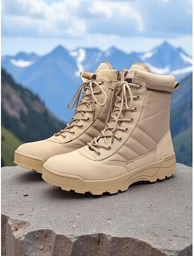  Botas de caminhada femininas cáqui com cadarço – botas de cano curto leves para atividades ao ar livre com sola antiderrapante, calçado resistente para trekking de inverno e uso diário.