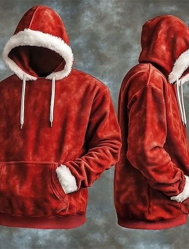  Sweat à capuche de Noël pour homme, confortable, rouge et vert, style vintage classique, idéal pour les fêtes d'hiver. Poche intégrée. Idée cadeau de Noël.