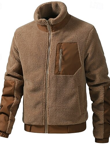  Homme Veste d'hiver Manteau Teddy Veste Décontractée Vacances Quotidien Chaleur Thermique Avec Poches Toison Automne Hiver Uni Mode Streetwear Col montant Régulier Bleu Noir Vert Véronèse Café Veste