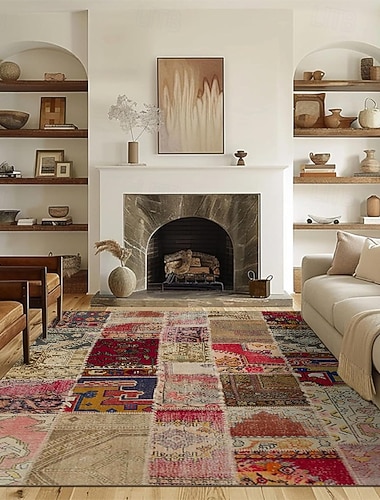  vintage-patchwork-matto pehmeä kangasjäljitelmämatto tyylikäs olohuoneen sisustus putiikki myymälä lattiamatto kotityöhuone parveke tehostematto kestävä helppohoitoinen