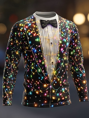  Noël Homme Costume de Noël Smoking T-shirt manche longue T-shirt Impression 3D Col ras du cou Chemise Mode Basique 3D Rue Occasionnel Quotidien Noir 3 Noir Noir 2 Été Printemps Vêtement Tenue S M L