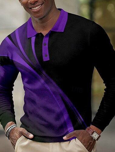  Férfi Geometriai Linije Gofris pólóingek Hosszú ujj Pólóingek Galléros ingek Üzleti alkalmi Üzleti Viseljen dolgozni Hétköznapi viselet Gombok Tavasz Ősz Tél Medence Bíbor Lóhere