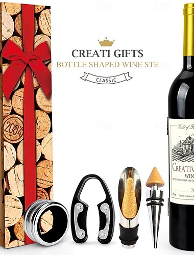  Sett med flaskeåpner til rødvin, vinflaskeåpner, stort sett med 5 vinflasker, verktøykasse til rødvin i rustfritt stål