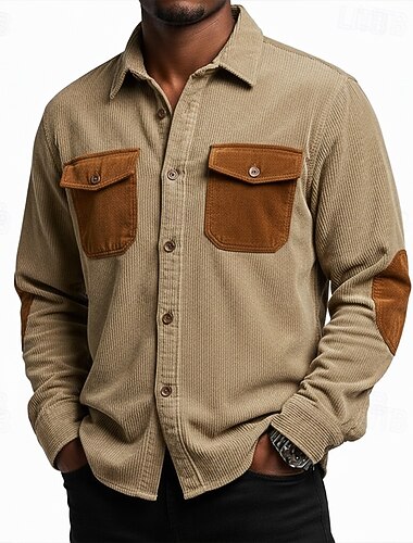 Homme Chemise Chemise Décontractée Chemise en velours côtelé Chemise Boutonnée Chemise Cargo Noir Vert Kaki Gris manche longue Bloc de Couleur Revers Extérieur Occasionnel Avec Poches Vêtement Tenue