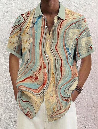  Ανδρικά Γεωμετρικό Μάρμαρο Αφηρημένη τέχνη Πουκάμισο Καλοκαιρινό πουκάμισο Πουκάμισο με κουμπιά Κοντομάνικο Μόδα Casual Διακοπές Αργίες Streetwear Καλοκαίρι Απορρίπτω 3D