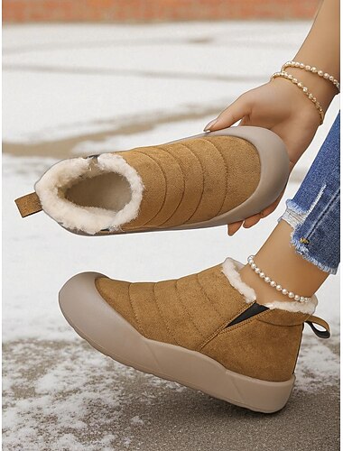  stivali invernali da donna con rifiniture in pelliccia sintetica color cuoio e suola antiscivolo: comodi, resistenti, perfetti per passeggiate invernali, neve e attività all'aperto informali