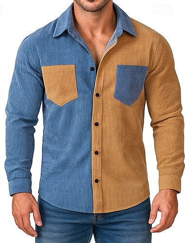  Homme Chemise Chemise Décontractée Chemise en velours côtelé Chemise Boutonnée Jaune Vert Kaki manche longue Uni Col Rabattu Occasionnel Quotidien Bloc de Couleur Vêtement Tenue Mode Streetwear