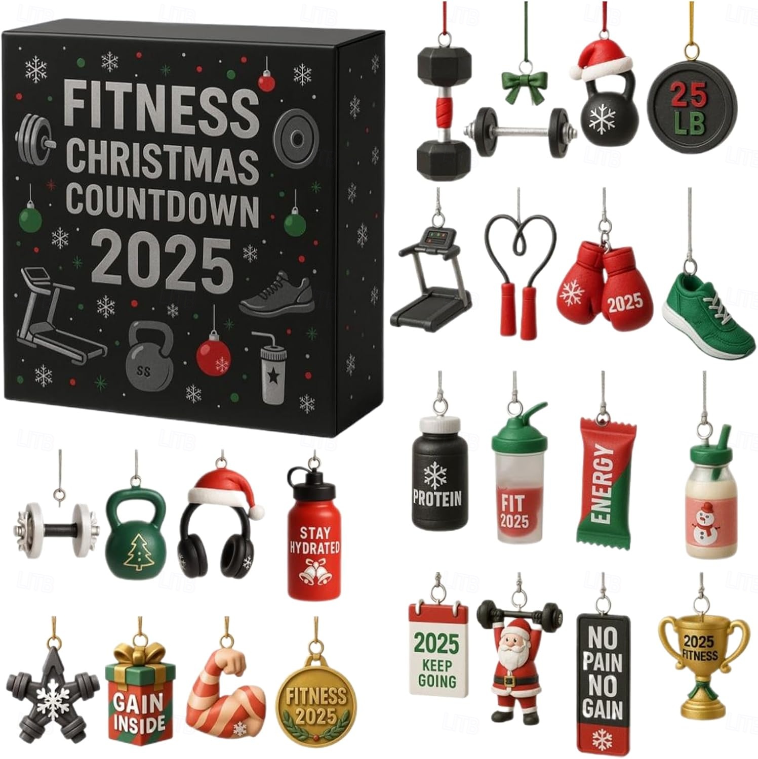  Calendario dell'Avvento in Palestra Regali da Stocking 24 Giorni Ornamenti di Attrezzature da Palestra Regalo di Natale per Uomini Teen Calendario del Countdown Divertente Attrezzature Fitness
