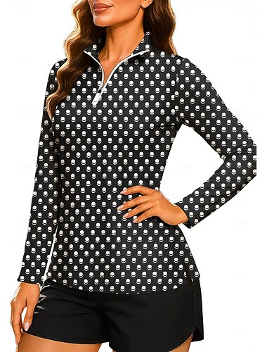  Damen Geometrisch Tupfen Streifen Oberteile Shirt Sporthemd Golf-Poloshirt Langarm Tupfen Streifen Druck UPF50+ UV-beständig UV Schutz Elastisch Atmungsaktiv Pilates Volleyball Tennis Gerollter