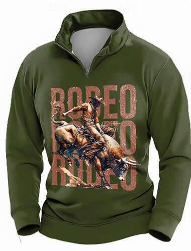  Homens Cowboy Moletom Étnico Vintage retrô Colarinho Chinês Ao ar livre Trabalho Presente Verde Azul Escuro Bege Zíper Outono Inverno Designer S M L XL XXL XXXL