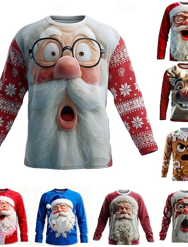  Noël Homme Père Noël Drôle T-shirt manche longue T-shirt Impression 3D Col ras du cou Chemise Mode Basique 3D Rue Occasionnel Quotidien Rouge 4 Bleu 1# Rouge 5 Été Printemps Vêtement Tenue S M L XL