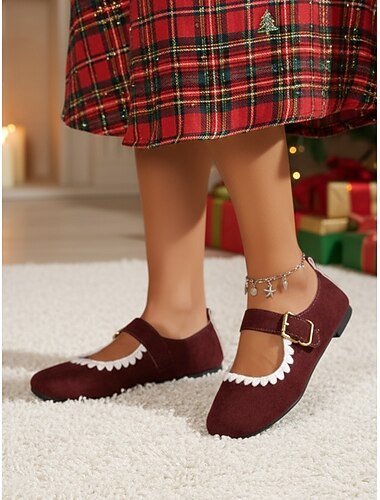  Balerini Mary Jane vișini pentru femei – stil vintage elegant cu baretă cu cataramă, croială moale și confortabilă, ideali pentru petreceri de Crăciun, ieșiri zilnice, serviciu și cadouri de sărbători