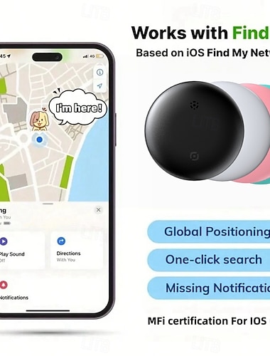  Rastreador aéreo inteligente para iOS (somente iOS) - mesmo tamanho do Airtag original - compatível com capas de chaveiro, suporte de silicone, localizador de objetos, localizador de chaves para