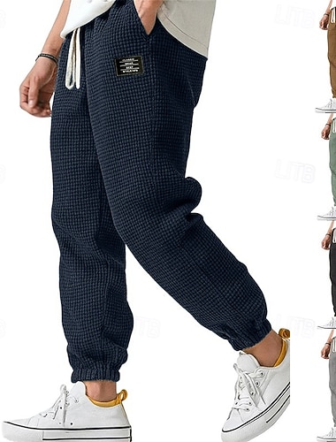  Homme Gauffré Joggings Joggeurs Pantalons Pantalon décontracté Cordon de serrage Couleur Unie Confort Longueur complète Extérieur Quotidien Vêtements de rue Mode Style Classique Bleu Clair Noir