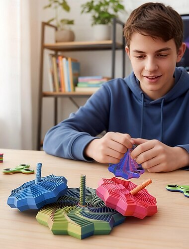  ספינר כוכב פידג'ט עם ידית, צליל ויזואלי היפנוטי, להפגת מתחים, צעצוע שולחני מודפס בתלת מימד