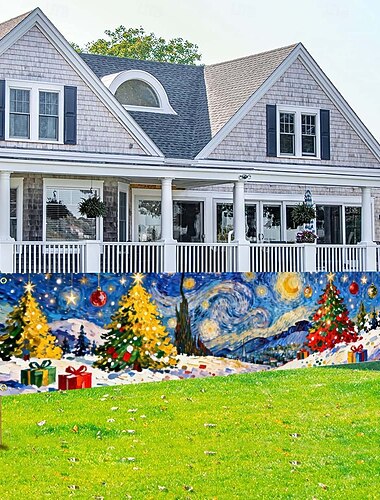  Kerstdecoratie met fantasie-bannerthema in olieverfstijl voor een feestelijke tuin, muur of garagedeur