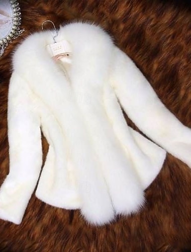  Damen Wintermantel Kunstpelzmantel Warm Bequem Fellbesatz Aktiv Vintage Mode Niedlich Einfarbig Formell Hochzeit Urlaub Heim Kurz V Ausschnitt Normale Passform Langarm Oberbekleidung Schwarz Weiß